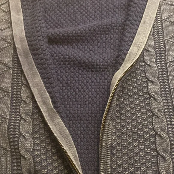 Carbon 2 Cobalt Mens Gray/Blue Linen/Cotton Cable Knit Fisherman Cardigan, XL